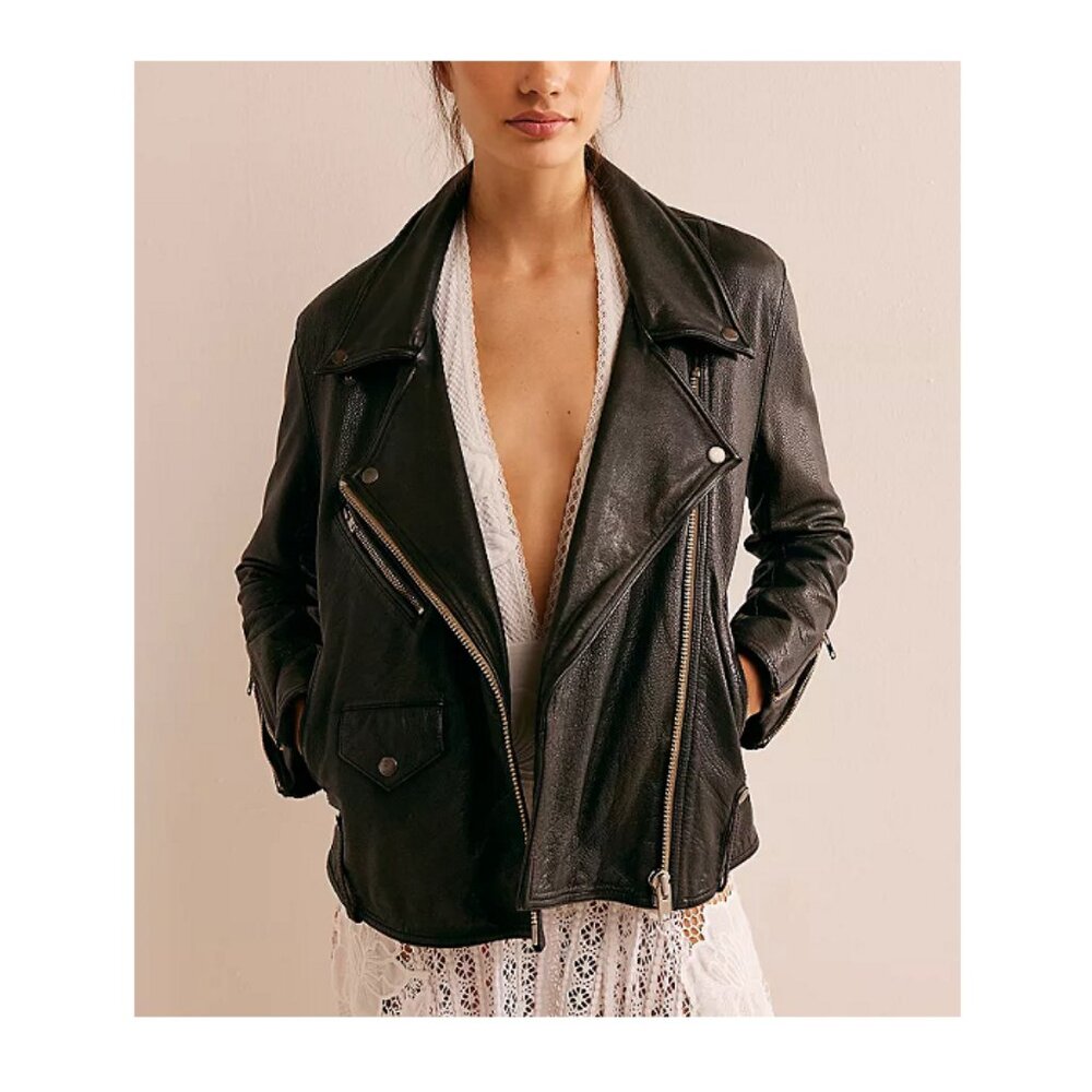 Free People Black Leather Moto Jacket - Picture 2 of 15